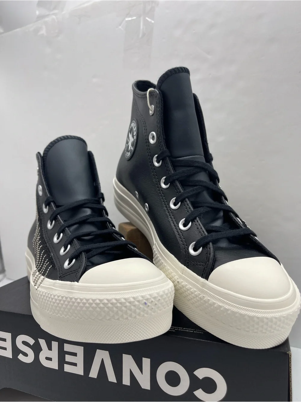 Converse A15473C CTAS LIFT HI Leather BLACK/EGRET/SILVER Platform Sneakers